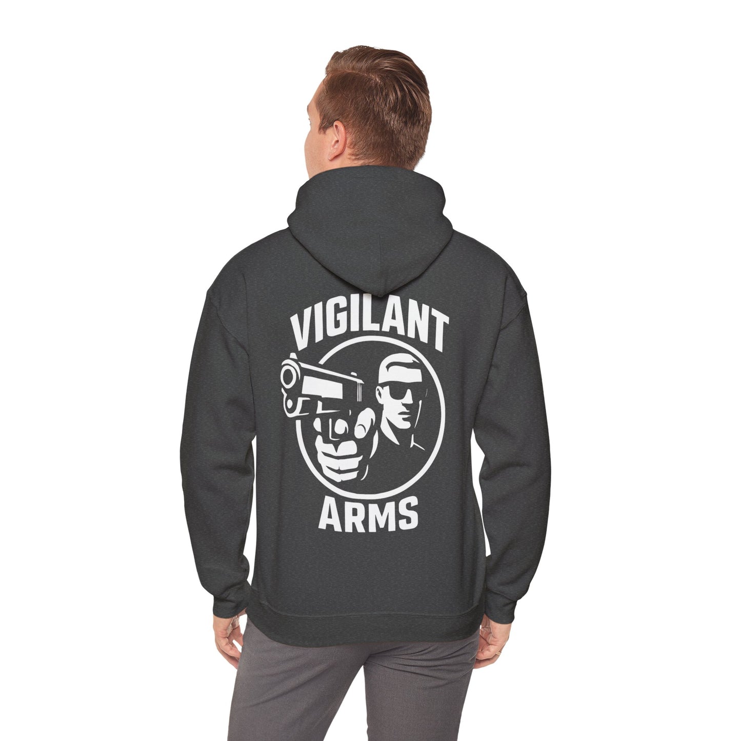 Vigilant Arms | with shades | Heavy Blend Hoodie. {*Designw/Sunglasses} Front/Back
