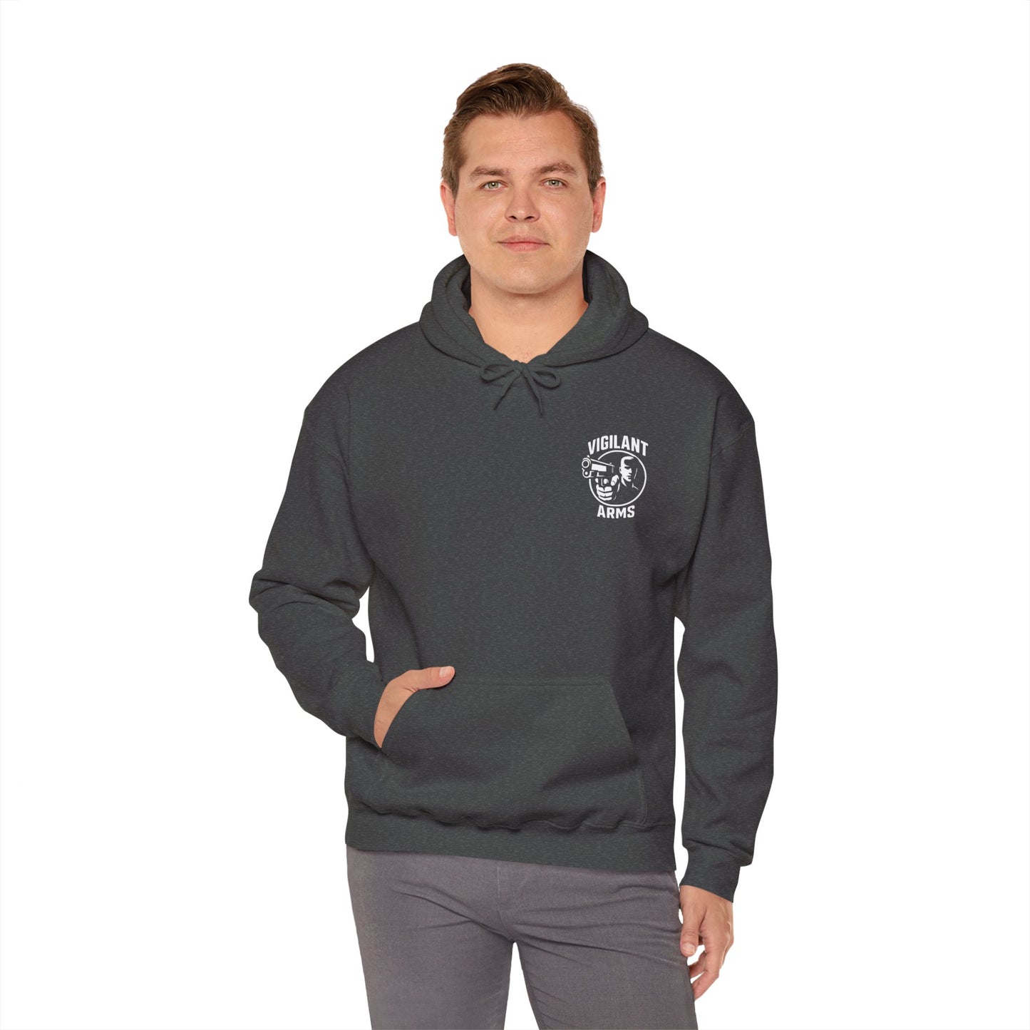 Vigilant Arms | Original Design | Heavy Blend Hoodie. Front/Back