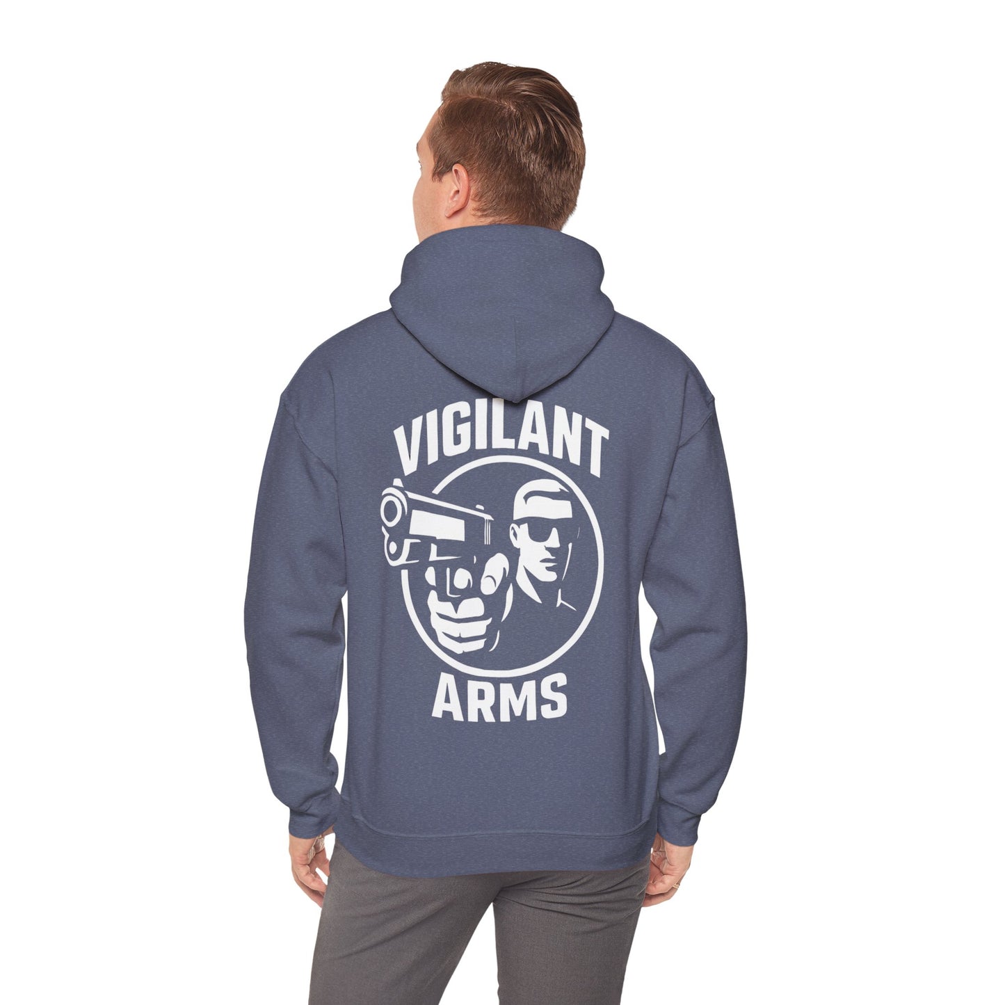 Vigilant Arms | with shades | Heavy Blend Hoodie. {*Designw/Sunglasses} Front/Back