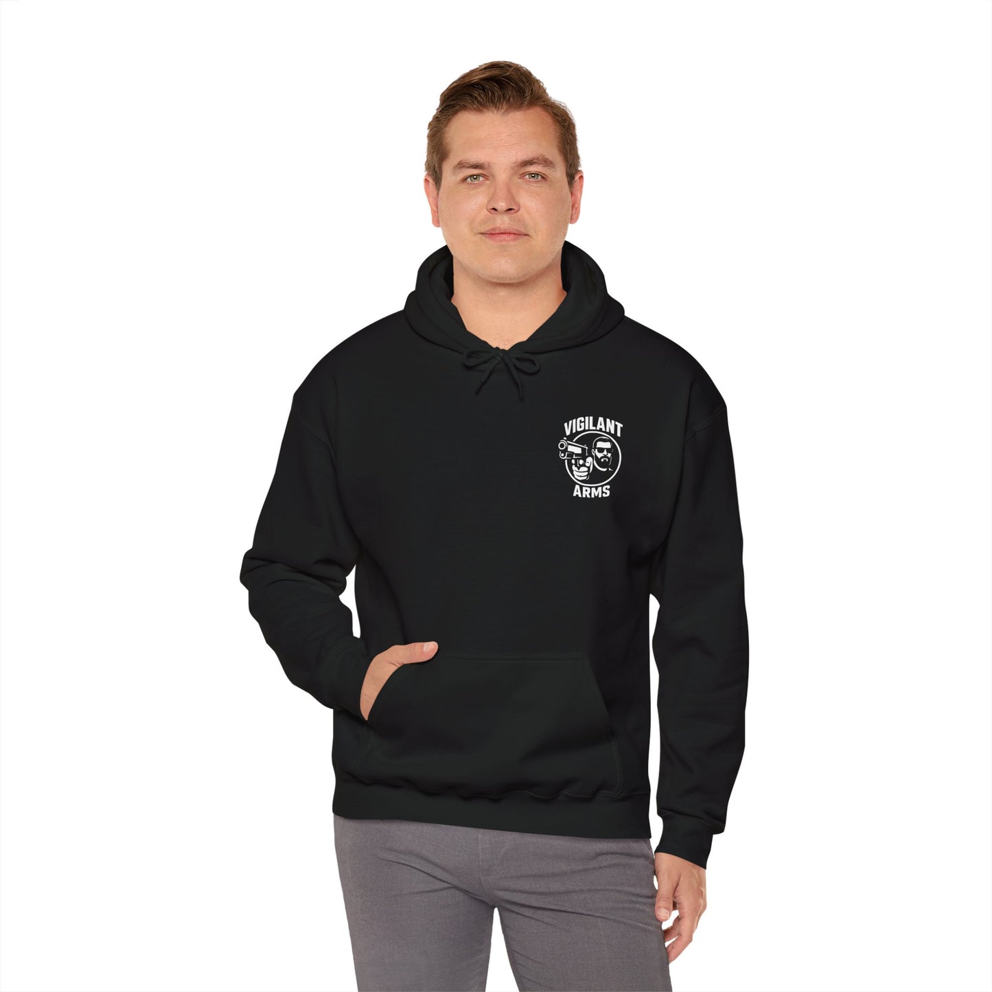 Vigilant Arms | with beard | Heavy Blend Hoodie. {*Designw/Beard} Front/Back