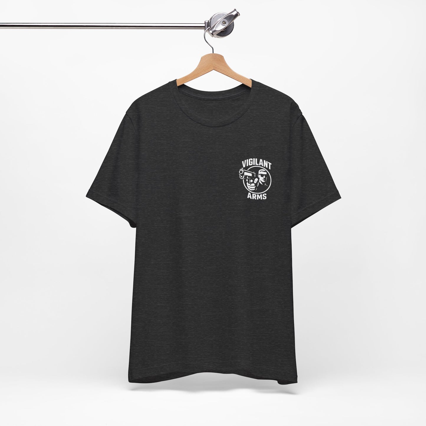 Vigilant Arms | with shades | Jersey Comfort Bella+Canvas Short Sleeve Tee. {*Designw/Sunglasses} Front/Back
