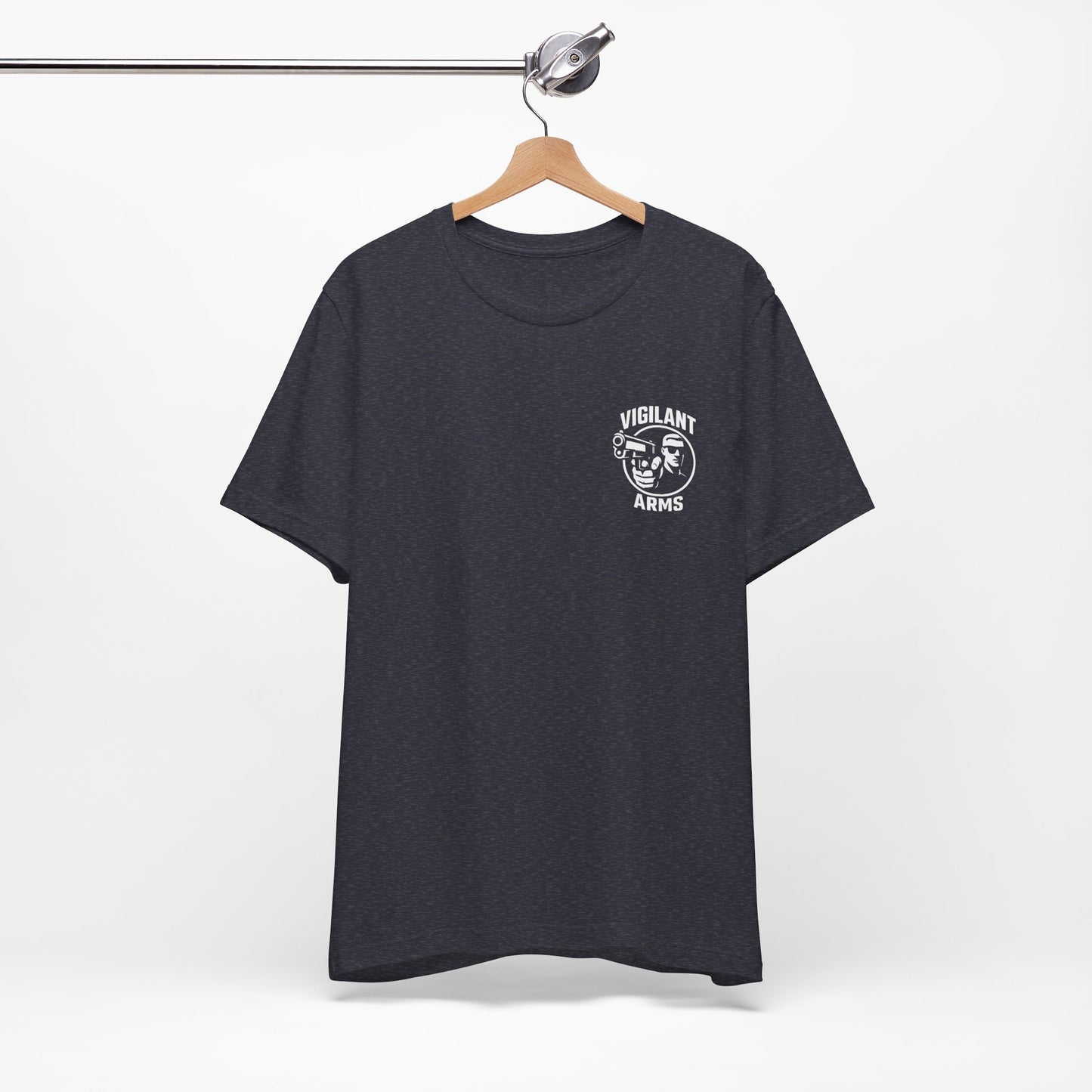 Vigilant Arms | with shades | Jersey Comfort Bella+Canvas Short Sleeve Tee. {*Designw/Sunglasses} Front/Back