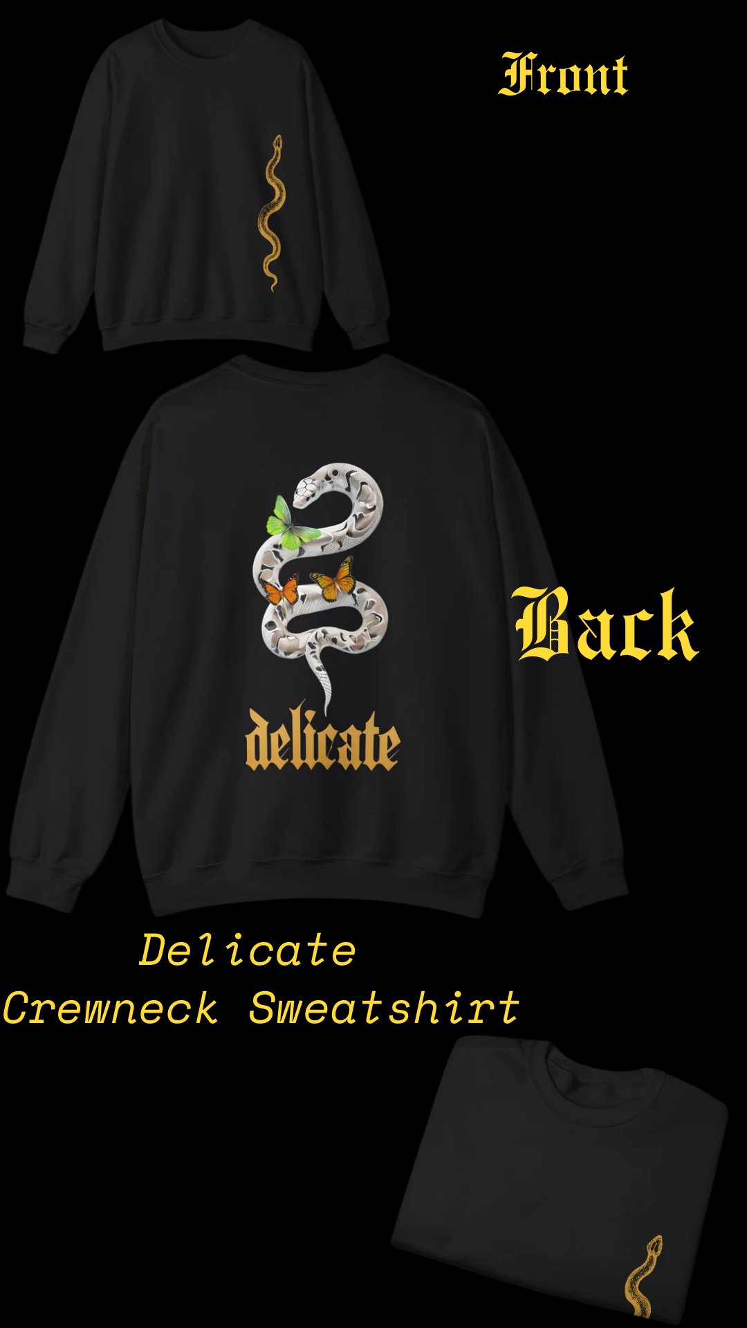 Delicate Rep Album- Snake and Butterflies Crewneck Sweatshirt