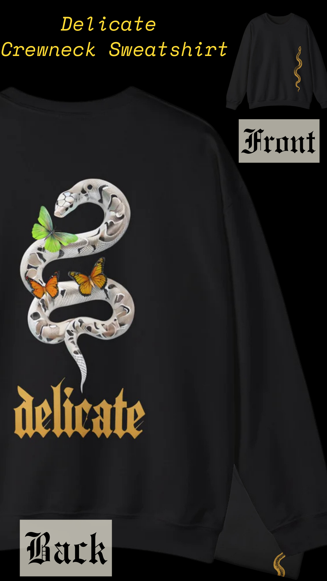 Delicate Rep Album- Snake and Butterflies Crewneck Sweatshirt