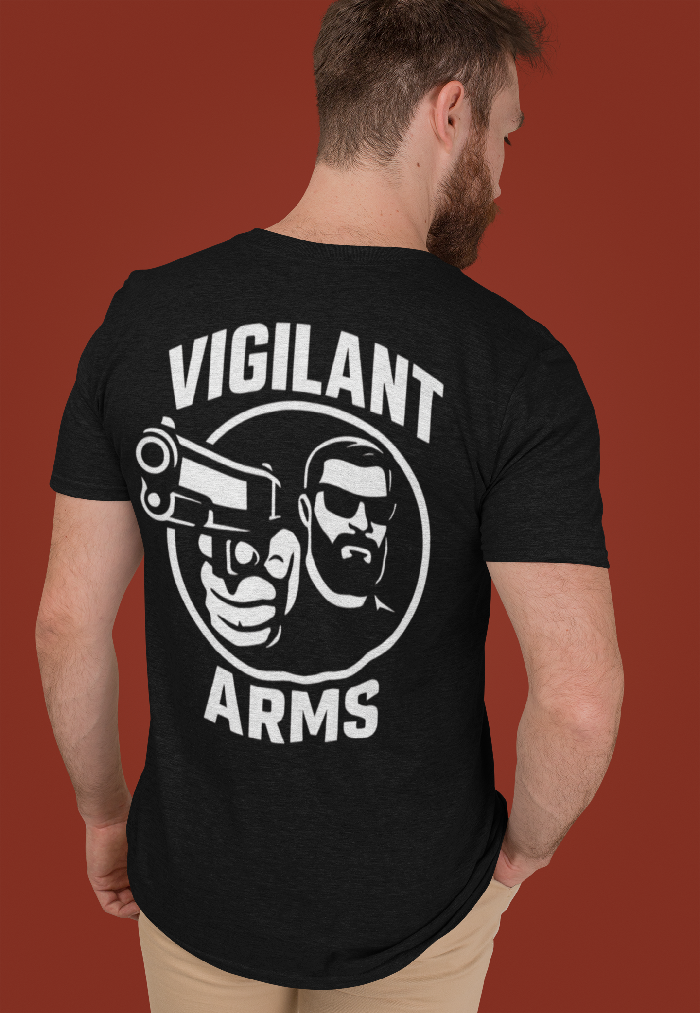 Vigilant Arms | with beard | Jersey Comfort Bella+Canvas Short Sleeve Tee. {*Designw/Beard} Front/Back