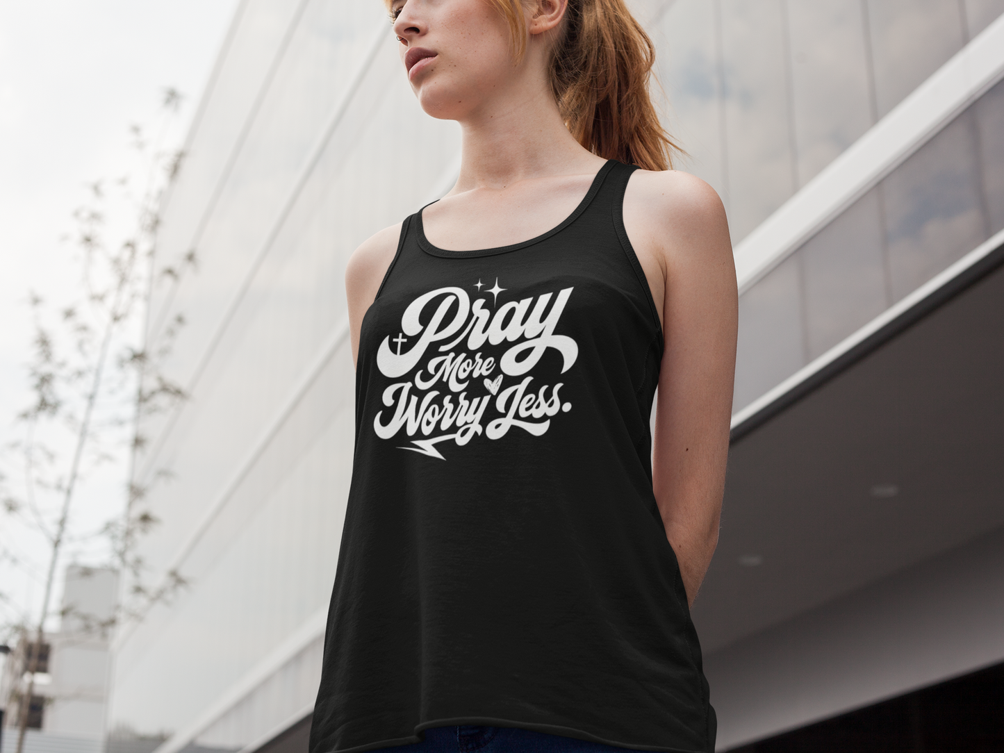 Pray More Worry Less Racerback Tank