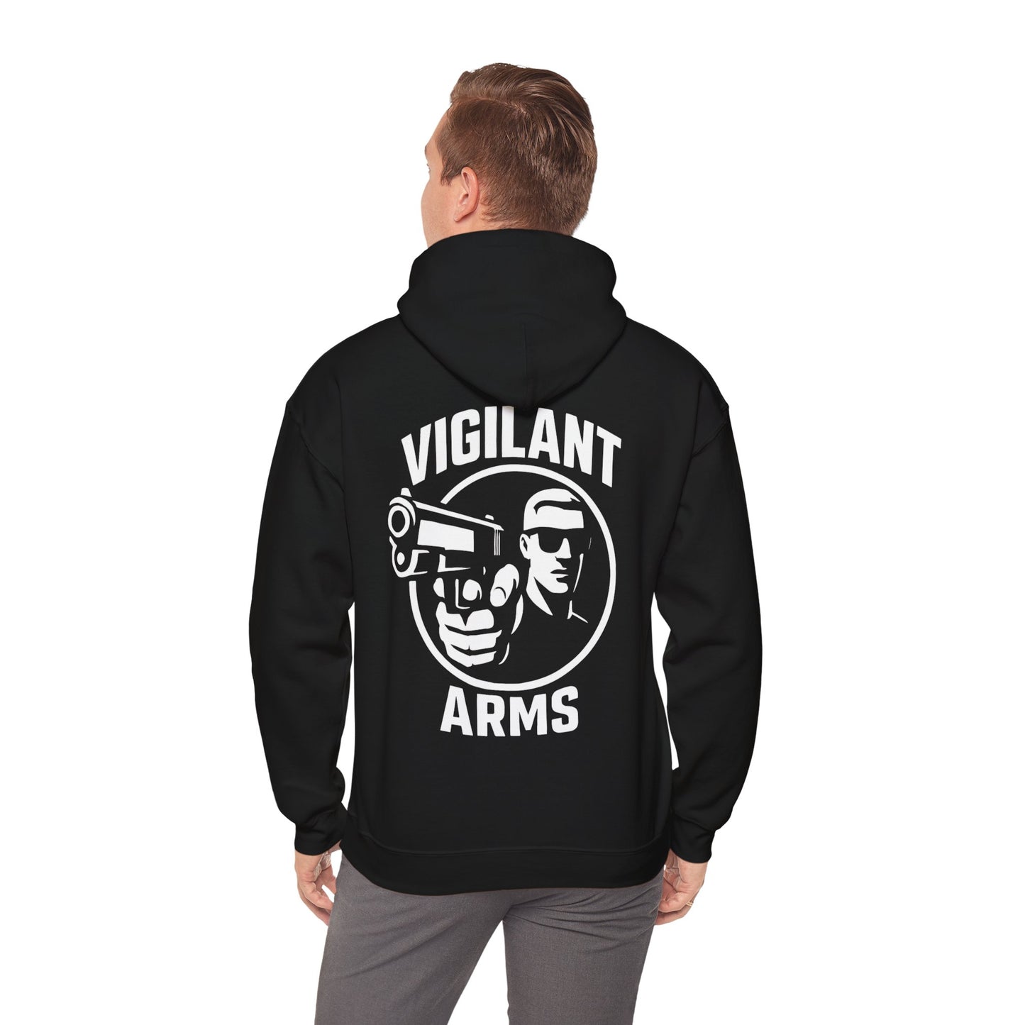 Vigilant Arms | with shades | Heavy Blend Hoodie. {*Designw/Sunglasses} Front/Back