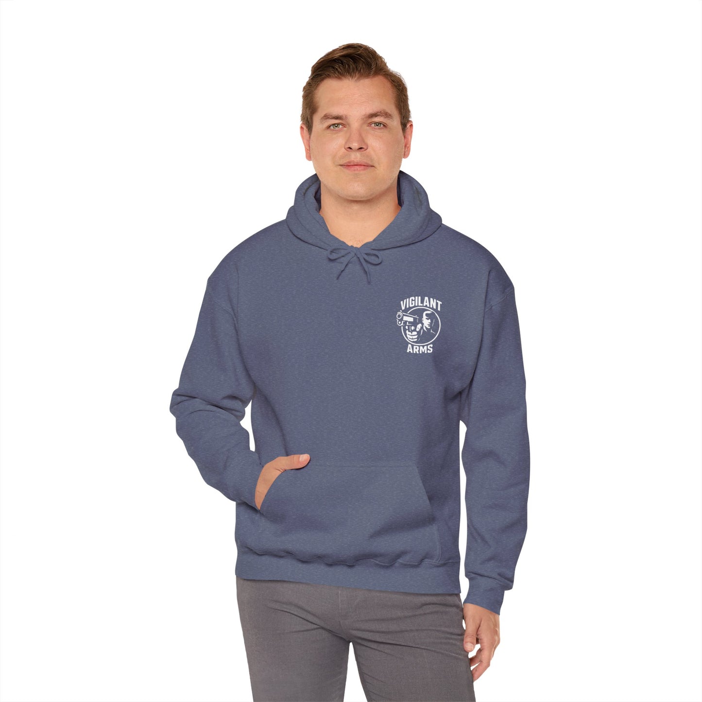 Vigilant Arms | Original Design | Heavy Blend Hoodie. Front/Back