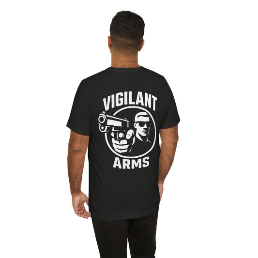 Vigilant Arms | with shades |  Jersey Comfort Bella+Canvas Short Sleeve Tee. {*Designw/Sunglasses} Front/Back