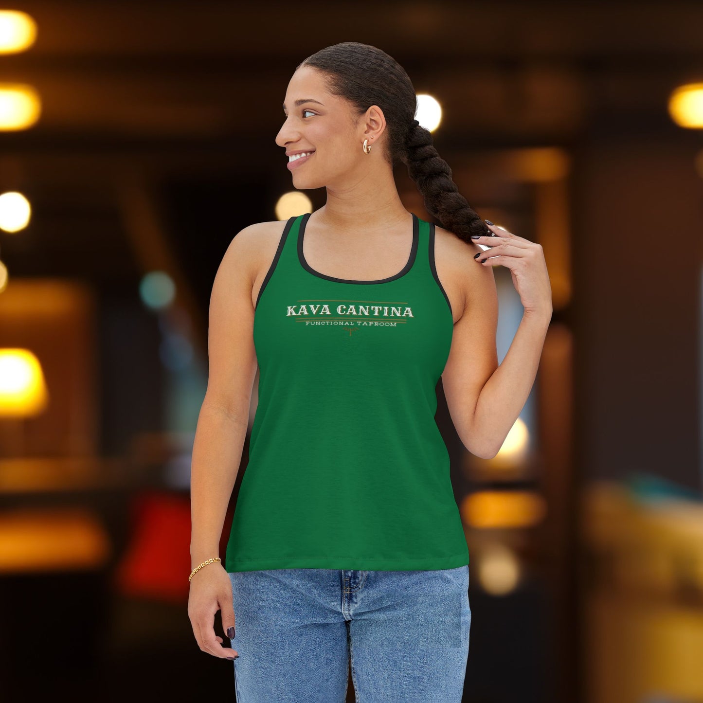 Custom Kav Order Racerback Tank Top with front and back design (DARK GREEN)