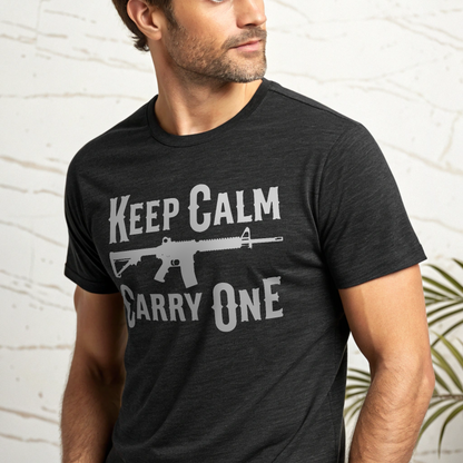 Men's Gun t-shirt Keep Calm Carry One Ultra Comfortable Soft Gun Shirt. Comfy Freedom Shirt.