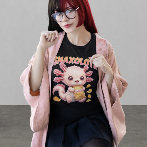 Snaxolotl Comfy Jersey Short Sleeve Tee. Comfy Axolotl Bella+Canvas shirt.