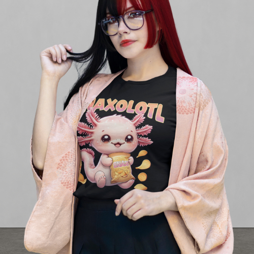 Snaxolotl Comfy Jersey Short Sleeve Tee. Comfy Axolotl Bella+Canvas shirt.