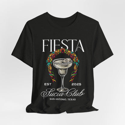 FIESTA Sucia Club w/FloralCrown  Bella+Canvas Ultra Soft Jersey Short Sleeve Tee