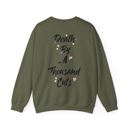 Death By A Thousand Cuts Crewneck, Swiftie Crewneck, Valentines Day Unisex Gildan Heavy Blend Crewneck,  Comfortable Cozy, Ribbed Collar