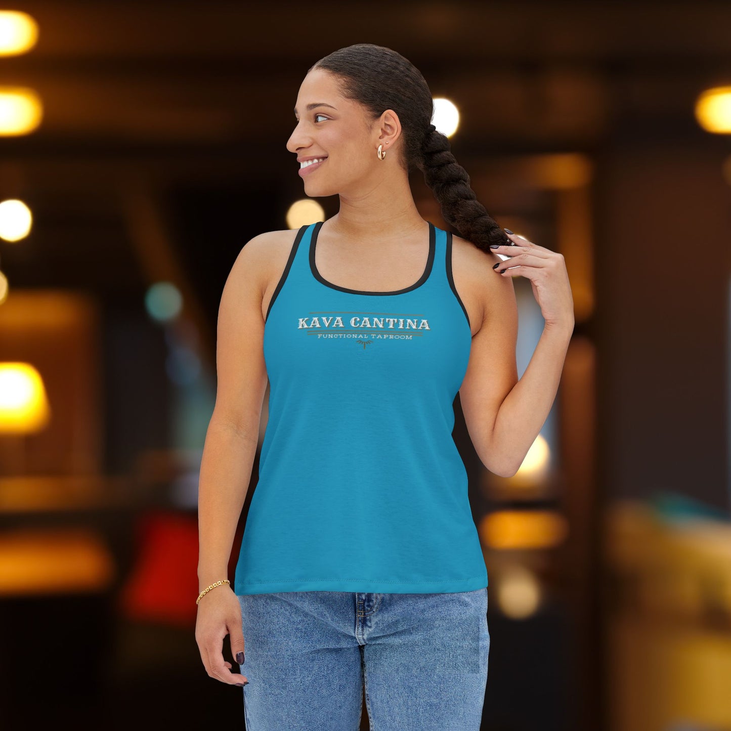 Custom Kav Order Raceback Tank Top with front and back design (TURQUOISE)